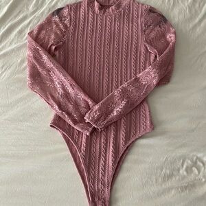 Elegant Pink Lace Bodysuit